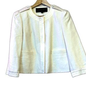 Rachel Roy Signature Vintage Silk Wool Jacket Blazer Zip Up Ivory Women 8 Luxury